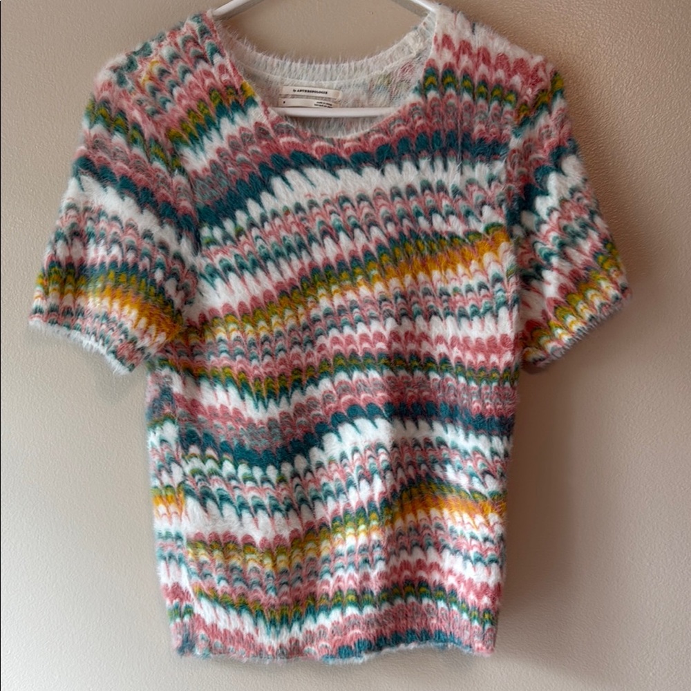 Anthropologie Pink and White Crew Neck Sweater